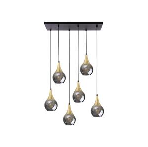 Keter Lighting Lustr na lanku LACRIMA SMOKY 6xE27/60W/230V černá/zlatá/kouřová černá
