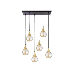 Keter Lighting Lustr na lanku LACRIMA HONEY 6xE27/60W/230V černá/zlatá/kouřová béžová