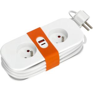 Prodlužovací kabel 2Z + 2xUSB 1,4 m bílá