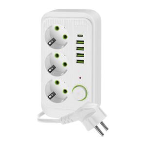 Rozbočovací zásuvka s vypínačem LINEA 3x230V + 5xUSB A/C bílá