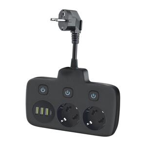 Rozbočovací zásuvka s vypínačem LINEA 2x230V + 4xUSB A/C černá