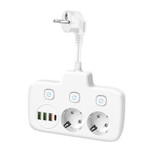 Rozbočovací zásuvka s vypínačem LINEA 2x230V + 4xUSB A/C bílá
