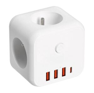 Rozbočovací zásuvka s vypínačem LINEA 3x230V + 4xUSB A/C bílá