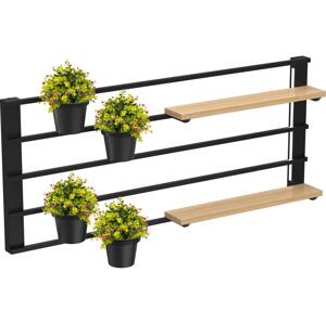 Nástěnná police s květináči a LED osvětlením SHELF 50x118 cm černá/béžová