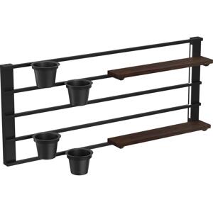 Nástěnná police s květináči a LED osvětlením SHELF 50x118 cm černá/hnědá