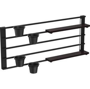 Nástěnná police s květináči a LED osvětlením SHELF 50x118 cm černá/borovice