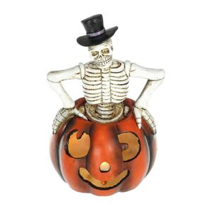 LED Dekorace HALLOWEEN LED/2xLR44/teplá bílá kostlivec v dýni pryskyřice