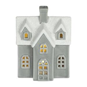 LED Porcelánová dekorace LED/2xLR44/teplá bílá domek šedá