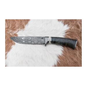 Jiří Čurda Lovecký damaškový nůž 13,8 cm bříza/velbloudí kost