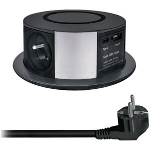 PP120CW-PD20-B-Zásuv. sloupek pro desku stolu s Qi 3x230V+1xUSB-A+1xUSB-C