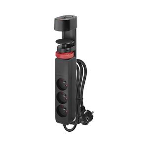 Prodlužovací kabel s uchycením na stůl 3Z + 3xUSB 1,5m černá