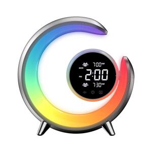 08985L-LED RGBW Stmívatelná stolní lampa s budíkem LED/20W/5V USB stříbrná