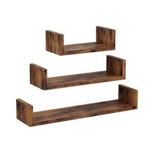 Sada 3x Nástěnná police SHELFY hnědá LWS066T01