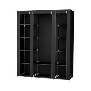 Úložná látková skříň s policemi a šatní tyčí MATIS 150x175 cm černá LSF03H