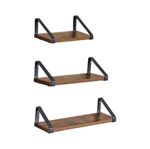 Sada 3x Nástěnná police SHELFY hnědá/černá LWS33BX