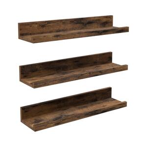 Sada 3x Nástěnná police SHELFY hnědá LWS037X01
