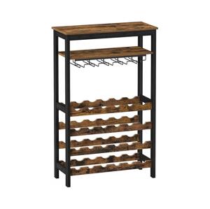 Víceúčelový regál na víno a sklenice NAVARO hnědá/černá KWR028B01