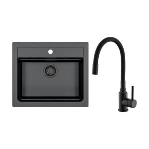 ALVEUS ALVEUS SETA23228 - Kuchyňský dřez ATROX+dřezová baterie MINTAS 34cm granit/černá
