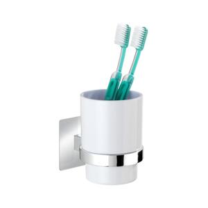 Wenko WENKO 23847800-Kelímek na kartáčky TURBO-LOC QUADRO ED. 7x9,5 cm lesk.chrom/bílá