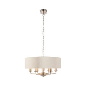 Endon Endon 94357 - Lustr na řetězu HIGHCLERE 6xE14/40W/230V béžová/matný chrom