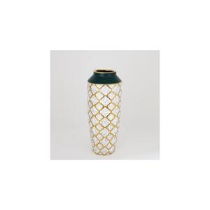 Eurolamp Keramická váza 31x12,5 cm bílá/zlatá/zelená