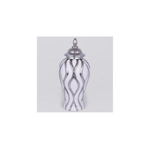 Eurolamp Keramická váza 35x18,5 cm stříbrná/bílá