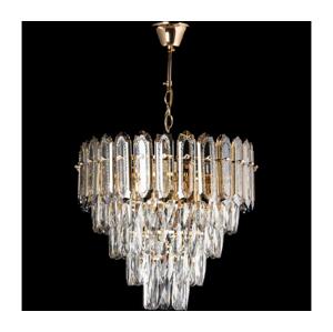 LED Lustr na řetězu 7xE27/60W/230V + 4xLED/6W pr. 40 cm zlatá