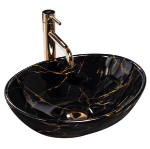REA-U5611 - Umyvadlo na desku SOFIA 34,5x41 cm keramika/černá/dekor mramoru REA-U5611