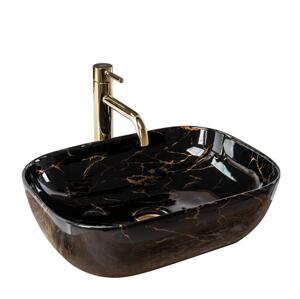 REA-U8907 - Umyvadlo na desku BELINDA 33,5x46,5 cm keramika/černá/dekor mramoru REA-U8907