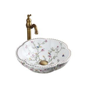 REA-U7504 - Umyvadlo na desku FELICIA pr. 42,5 cm keramika/květovaný vzor REA-U7504