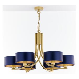 Jupiter 2095 - Lustr na řetězu ARTHUR 6xE27/15W/230V modrá/zlatá 2095