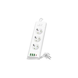 Rozbočovací zásuvka s vyp. LINEA PRO 3x230V+ 3xUSB-A + 1xUSB-C SCHUKO 1,5 m bílá