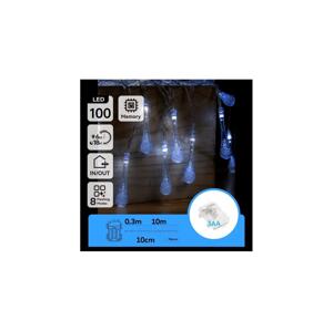 B.V.  - LED Ven. ván. řetěz 100xLED/8 funkcí 3xAA 10m IP44 studená bílá kapky B10303K5C