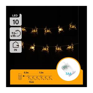 B.V.  - LED Vánoční řetěz 10xLED/3xAA 1,5m teplá bílá jeleni B10303Q6S
