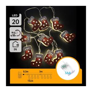 B.V.  - LED Vánoční řetěz 20xLED/3xAA 3m teplá bílá punčochy B10303Q6X