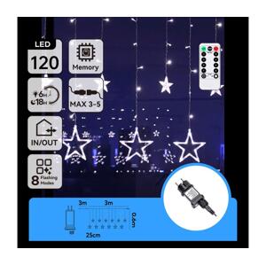 B.V.  - LED Ven. ván. řetěz 120xLED/6W/230V/8 funkcí 3x0,6m IP44 stud bílá+DO B10303S75