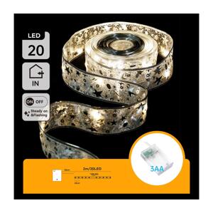 B.V.  - LED Vánoční řetěz 20xLED/3xAA 2m teplá bílá stříbrná B103033XC