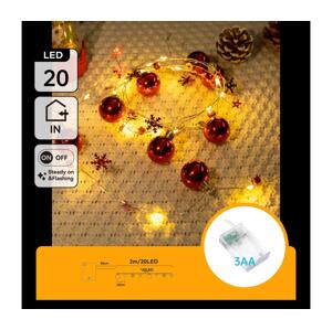 B.V.  - LED Vánoční řetěz 20xLED/3xAA 2m teplá bílá B103033XJ