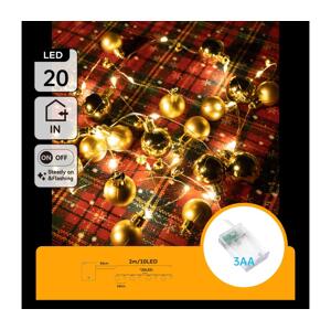 B.V.  - LED Vánoční řetěz 20xLED/3xAA 2m teplá bílá B103033XM