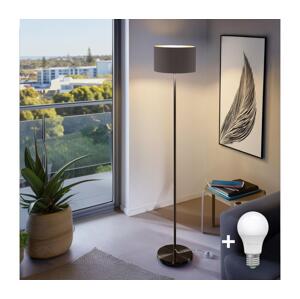 LED Stojací lampa TUNJA 1xE27/20W/230V pr. 30 cm černá/hnědá 1xSA2187+1xEG32491