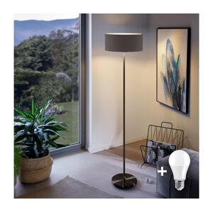 LED Stojací lampa TUNJA 1xE27/20W/230V pr. 38 cm černá/hnědá 1xSA2187+1xEG32474