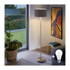 LED Stojací lampa TUNJA 1xE27/20W/230V pr. 38 cm matný chrom/taupe 1xSA2188+1xEG32483