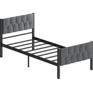 Kovová jednolůžková postel KAROM 90x200 cm šedá nosnost 120 kg 837WST1149