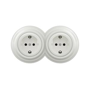 lap - Dvojitá retro zásuvka domovní s rámečkem SCHUKO 230V/16A bílá 2xKA0008+2xKA0106