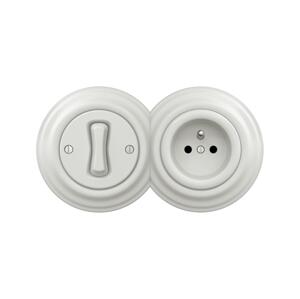 lap - Retro jednopólový vypínač č. 1 a zásuvka 230V s rámečkem bílá 2xKA0008+KA0001+KA0006