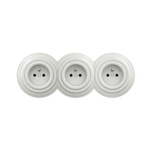 lap - Trojitá retro zásuvka domovní s rámečkem 230V bílá KA0009+2xKA0008+3xKA0006
