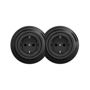 lap - Dvojitá retro zásuvka domovní s rámečkem SCHUKO 230V černá 2xKA0017+2xKA0107