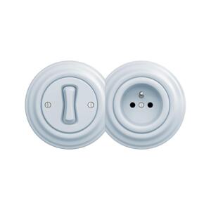 lap - Retro jednopólový vypínač č. 1 a zásuvka 230V s rámečkem modrá 2xKA0026+KA0019+KA0024