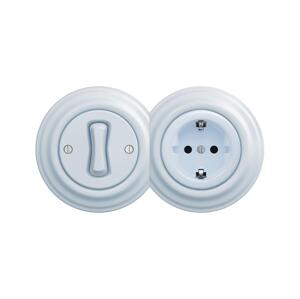 lap - Retro jednopólový vypínač č. 1 a zásuvka SCHUKO 230V s rámečkem modrá 2xKA0026+KA0019+KA0108