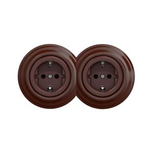 lap - Dvojitá retro zásuvka domovní s rámečkem SCHUKO 230V hnědá 2xKA0035+2xKA0109